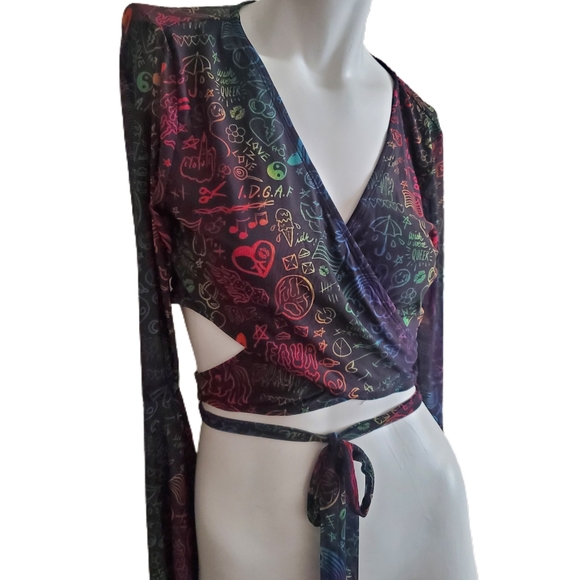 Dolls Kill Pride bell sleeve crop w/ ties - Picture 4 of 7